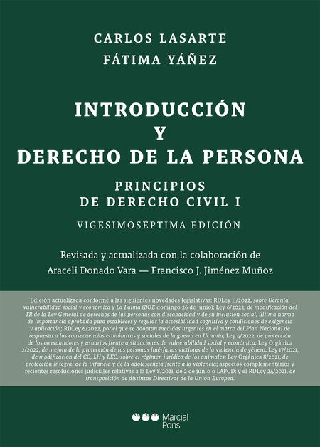 PRINCIPIOS DE DERECHO (I) CIVIL INTRODUCCION Y DERECHO DE LA PERSONA